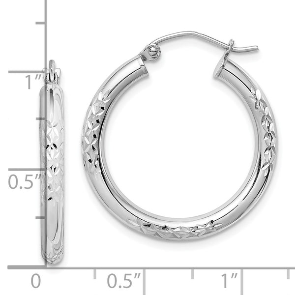 10KT White Gold 25X3MM Diamond-cut Hoop Earrings