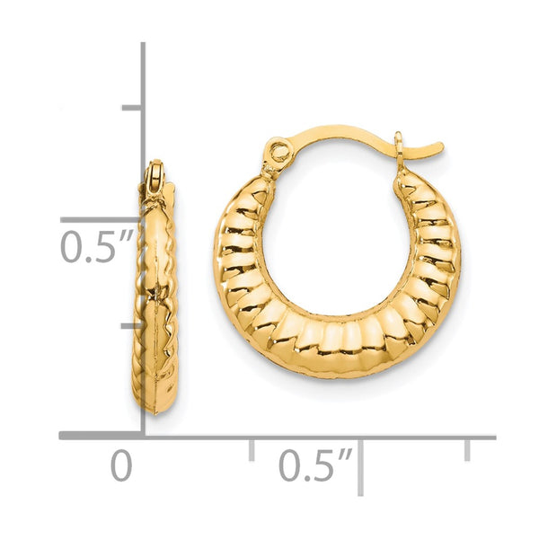 10KT Yellow Gold 15MM Hoop Scalloped Earrings