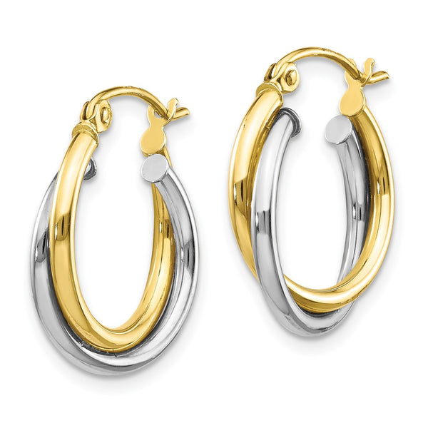 10KT White and Yellow Gold 19X16MM Twist Hoop Earrings