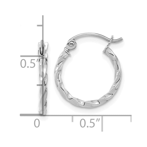 10KT White Gold 15X2MM Twist Hoop Earrings