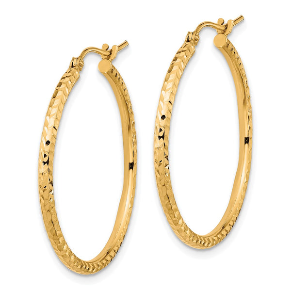 10KT Yellow Gold 30X2MM Diamond-cut Hoop Earrings