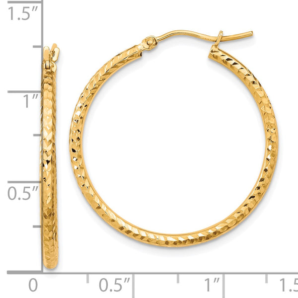 10KT Yellow Gold 30X2MM Diamond-cut Hoop Earrings