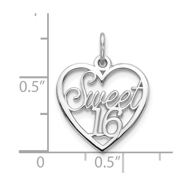 10KT White Gold 20X16MM Sweet 16 Heart Charm. Chain not Included