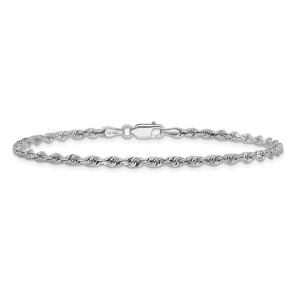 10KT White Gold 8-inch 3MM Diamond-cut Rope Bracelet