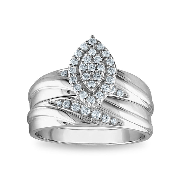 3/8 CTW Diamond Halo Wedding Trio Set in 10KT White Gold