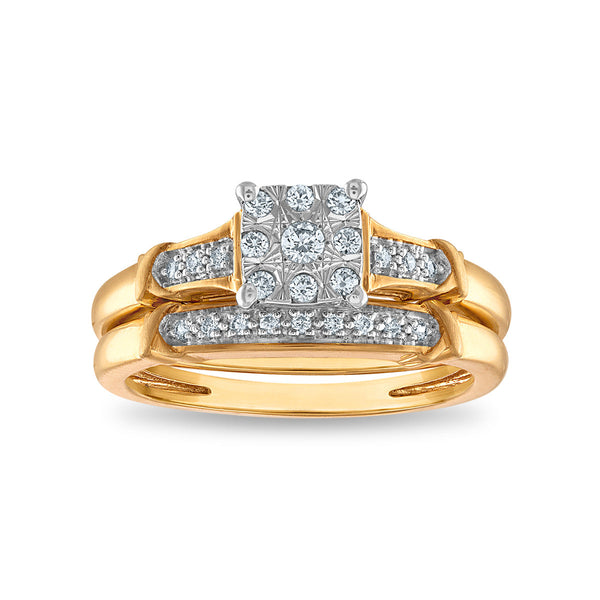 1/4 CTW Diamond Wedding Trio Set in 10KT White and Yellow Gold