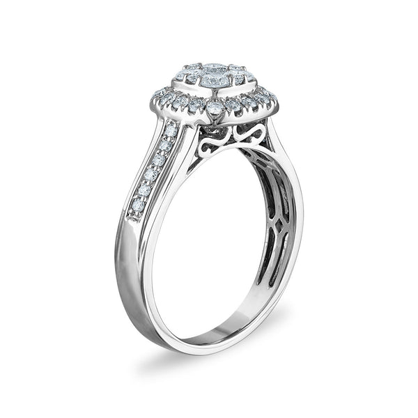 1 CTW Diamond Halo Wedding Trio Set in 10KT White Gold