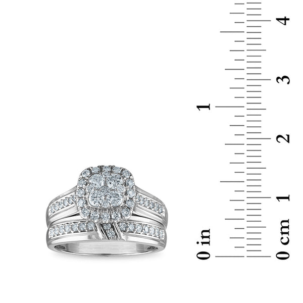 1 CTW Diamond Halo Wedding Trio Set in 10KT White Gold