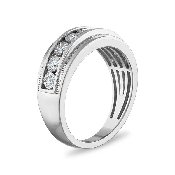 1/4 CTW Diamond Illusion Set Wedding Ring in Rhodium Plated Sterling Silver