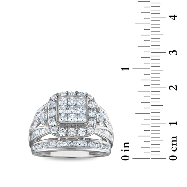 2 CTW Diamond Halo Cluster Engagement Cushion Shape Ring in 10KT White Gold