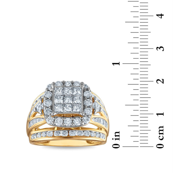 2 CTW Diamond Halo Cluster Engagement Cushion Shape Ring in 10KT Yellow Gold