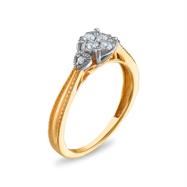 1/5 CTW Diamond Cluster Engagement Oval Shaped Ring in 10KT Yellow Gold