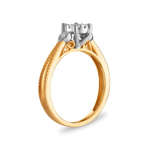 1/5 CTW Diamond Cluster Engagement Oval Shaped Ring in 10KT Yellow Gold