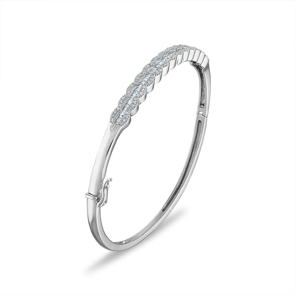 1/2 CTW Diamond Bangle Round & Baguette Bracelet in Sterling Silver