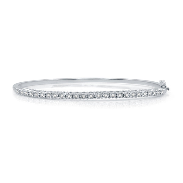 1/4 CTW Diamond Fashion Bangle 7.5-inch Bracelet in Rhodium Plated Sterling Silver