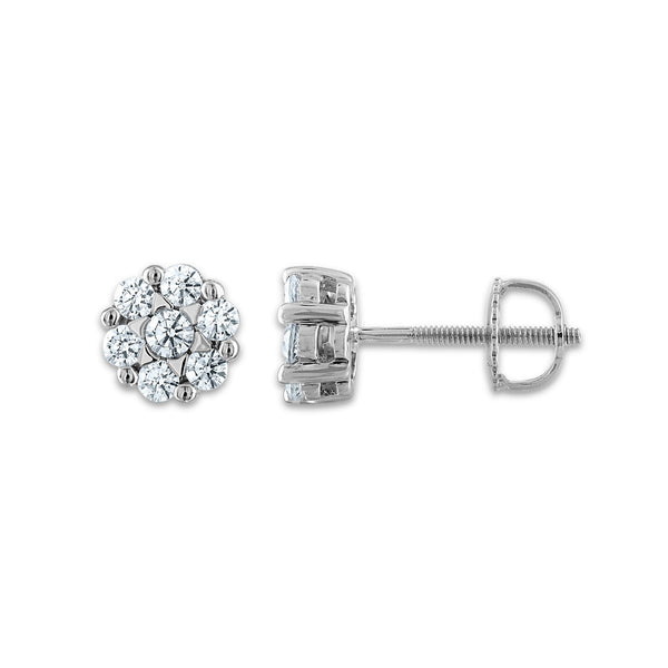 EcoLove 1/2 CTW Lab Grown Diamond Cluster Stud Flower Shaped Earrings in 14KT White Gold