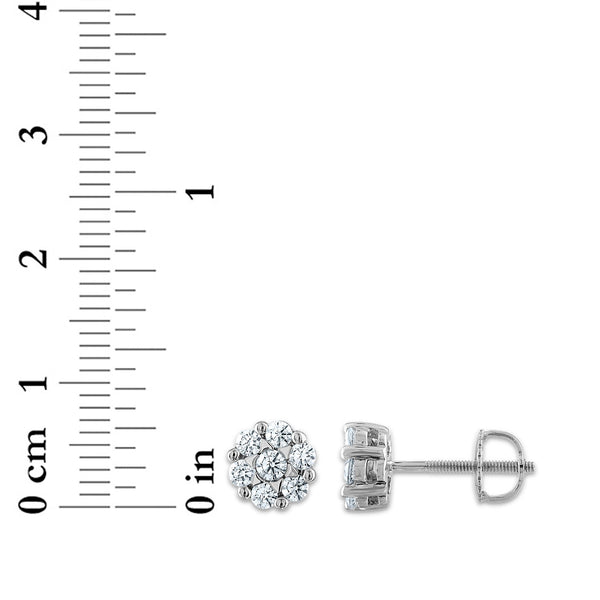 EcoLove 1/2 CTW Lab Grown Diamond Cluster Stud Flower Shaped Earrings in 14KT White Gold