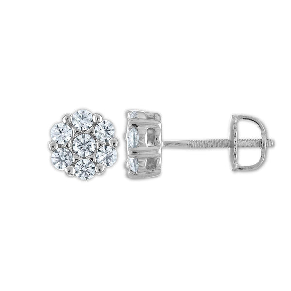 EcoLove 3/4 CTW Lab Grown Diamond Cluster Stud Flower Shaped Earrings in 14KT White Gold