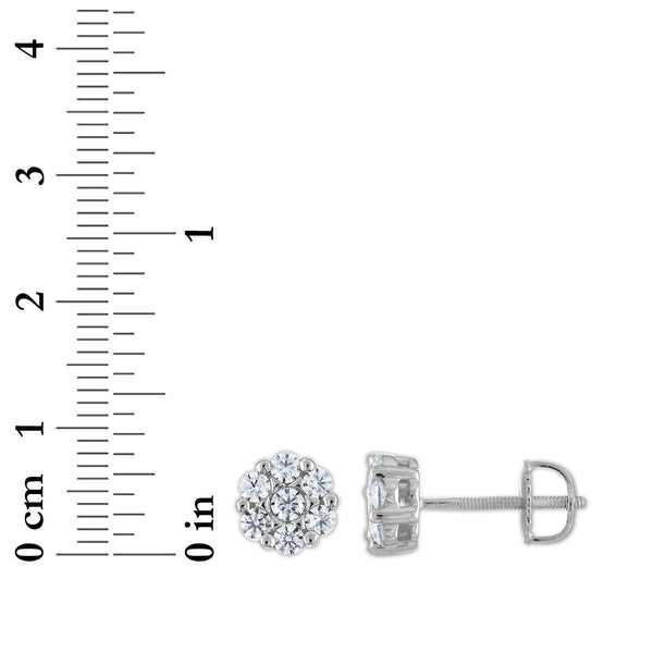 EcoLove 3/4 CTW Lab Grown Diamond Cluster Stud Flower Shaped Earrings in 14KT White Gold