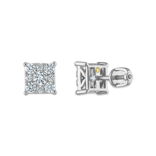 EcoLove 1 CTW Lab Grown Diamond Cluster Stud Earrings in 14KT White Gold