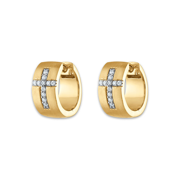 EcoLove 1/5 CTW Lab Grown Diamond Huggie Cross Earrings in Yellow Gold Plated Sterling Silver