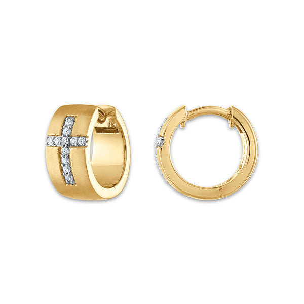 EcoLove 1/5 CTW Lab Grown Diamond Huggie Cross Earrings in Yellow Gold Plated Sterling Silver