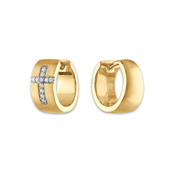 EcoLove 1/5 CTW Lab Grown Diamond Huggie Cross Earrings in Yellow Gold Plated Sterling Silver