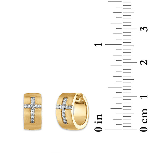 EcoLove 1/5 CTW Lab Grown Diamond Huggie Cross Earrings in Yellow Gold Plated Sterling Silver