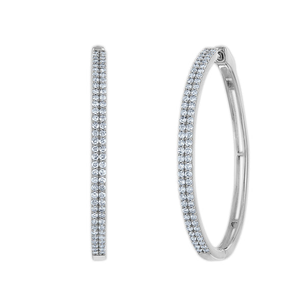 EcoLove 1 CTW Lab Grown Diamond Hoop Earrings in Rhodium Plated Sterling Silver