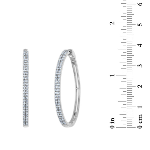 EcoLove 1 CTW Lab Grown Diamond Hoop Earrings in Rhodium Plated Sterling Silver