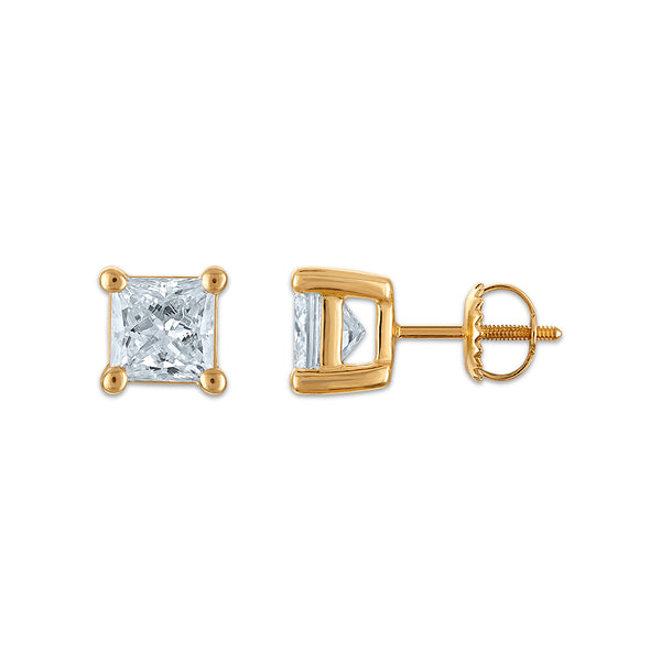 EcoLove 2 CTW Princess Cut Lab Grown Diamond Stud Earrings in 10KT Yellow Gold