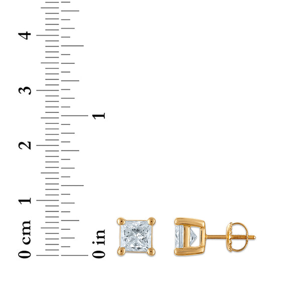 EcoLove 2 CTW Princess Cut Lab Grown Diamond Stud Earrings in 10KT Yellow Gold