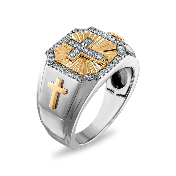 EcoLove 1/4 CTW Lab Grown Diamond Cross Ring in Two-Tone Sterling Silver