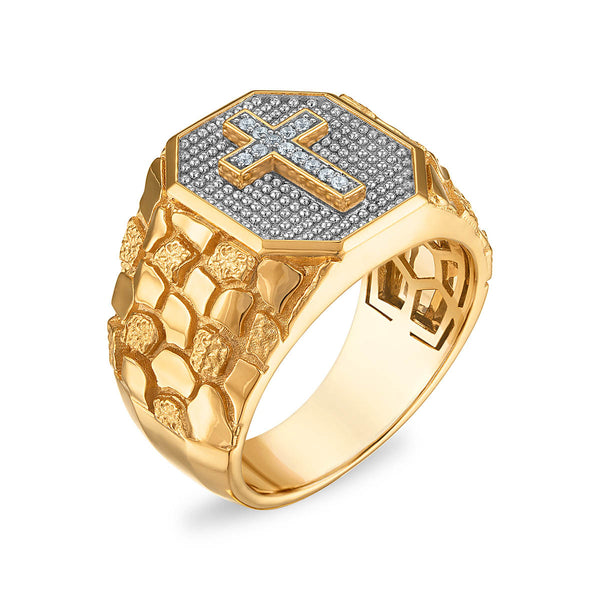 EcoLove Lab Grown Diamond Nugget Cross Ring in 10KT Gold