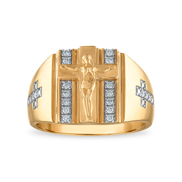 1/6 CTW Lab Grown Diamond Cross Ring in 10KT Yellow Gold