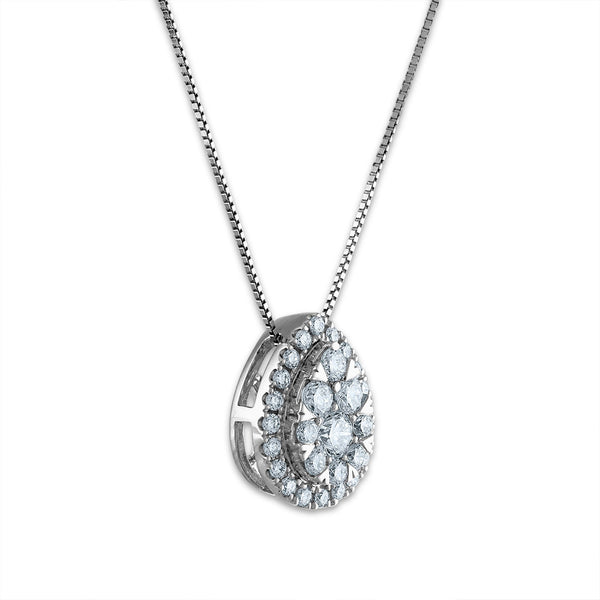 EcoLove 1/2 CTW Lab Grown Diamond Cluster Halo Pear Shaped 18-inch Pendant in 10KT White Gold