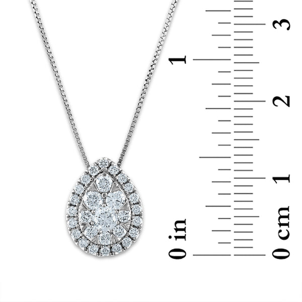 EcoLove 1/2 CTW Lab Grown Diamond Cluster Halo Pear Shaped 18-inch Pendant in 10KT White Gold