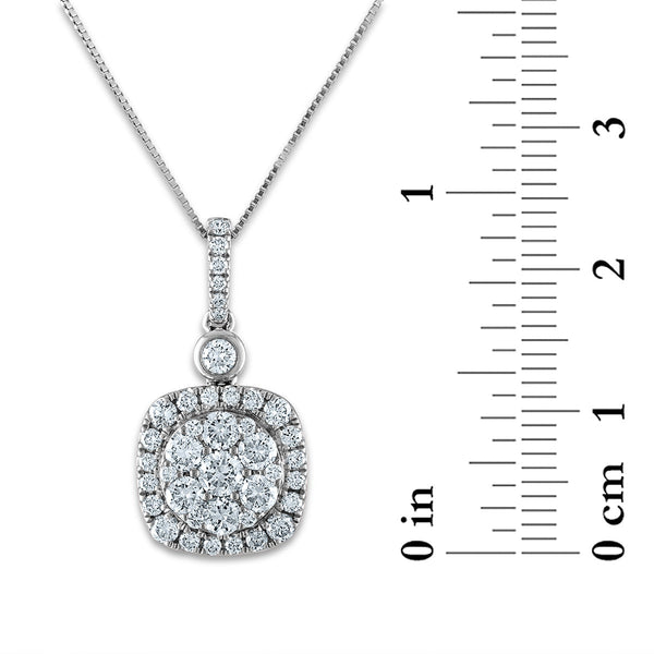 EcoLove 1 CTW Lab Grown Diamond Halo Cushion Shaped 18-inch Pendant in 10KT White Gold