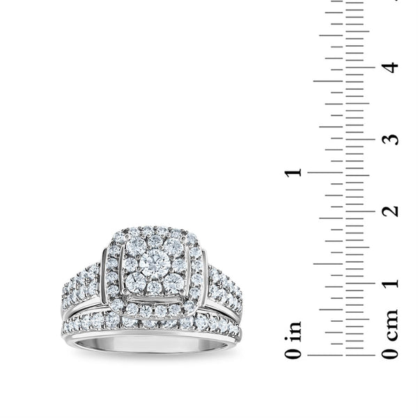 EcoLove 1-1/2 CTW Lab Grown Diamond Halo Wedding Trio Set in 10KT White Gold