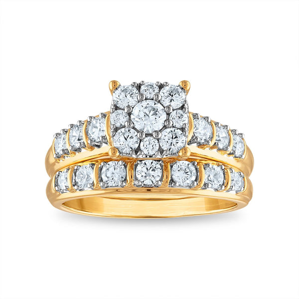 EcoLove 1-1/2 CTW Lab Grown Diamond Cluster Wedding Trio Set in 10KT Yellow Gold