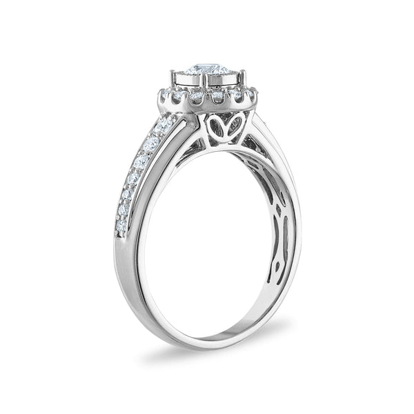 EcoLove 1 1/4 CTW Lab Grown Diamond Halo Wedding Trio Set in 14KT White Gold