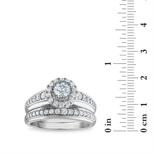 EcoLove 1 1/4 CTW Lab Grown Diamond Halo Wedding Trio Set in 14KT White Gold