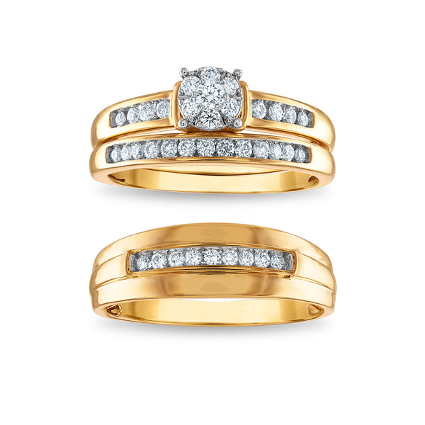 EcoLove 1/2 CTW Lab Grown Diamond Cluster Classic Collection Wedding Trio Set in 10KT Yellow Gold