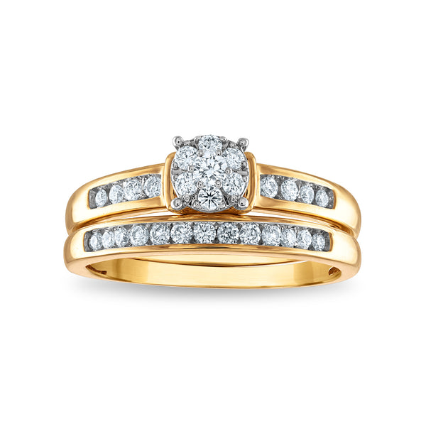 EcoLove 1/2 CTW Lab Grown Diamond Cluster Classic Collection Wedding Trio Set in 10KT Yellow Gold