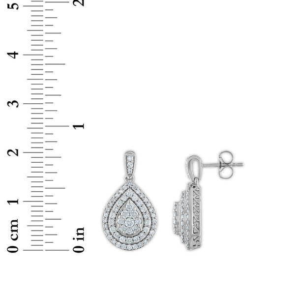 Red Hot Deal 3/4 CTW Diamond Drop & Dangle Cluster Double Halo Pear Shape Earrings in 10KT White Gold