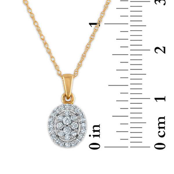 Red Hot Deal 1/4 CTW Diamond Halo Cluster Oval Shape 18-inch Pendant in 10KT Yellow Gold