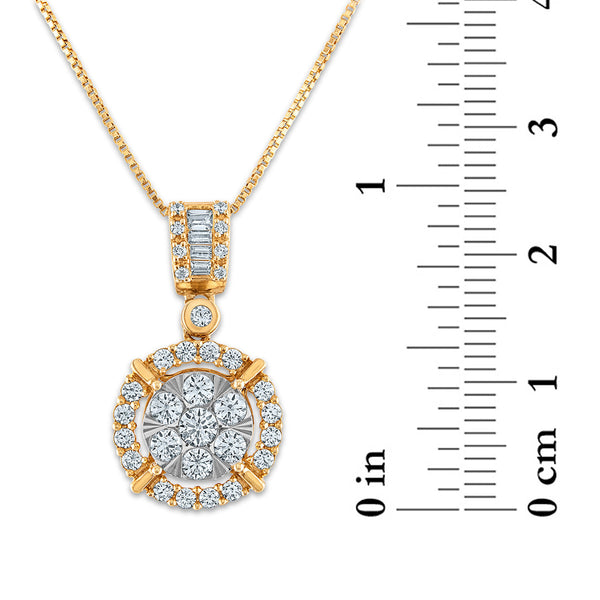 3/4 CTW Diamond Cluster Halo 18-inch Pendant in 10KT White and Yellow Gold