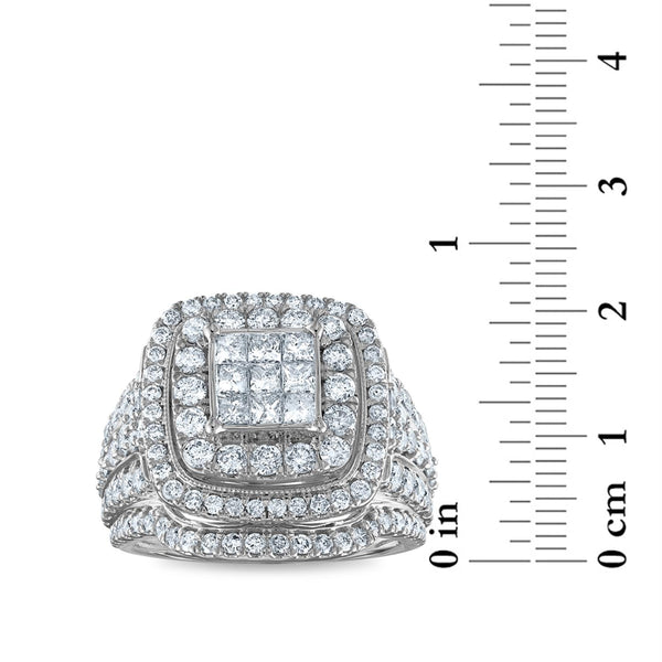 Red Hot Deal 2-1/2 CTW Diamond Cluster Halo Cushion Ring in 10KT White Gold