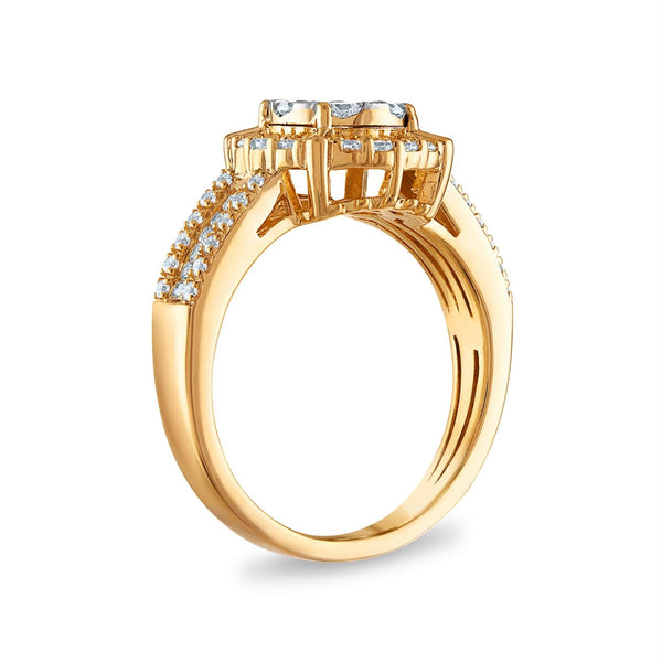 3/4 CTW Diamond Halo Cluster Ring in 10KT White and Yellow Gold