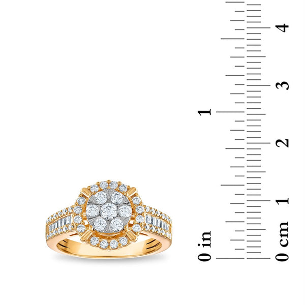 3/4 CTW Diamond Halo Cluster Ring in 10KT White and Yellow Gold